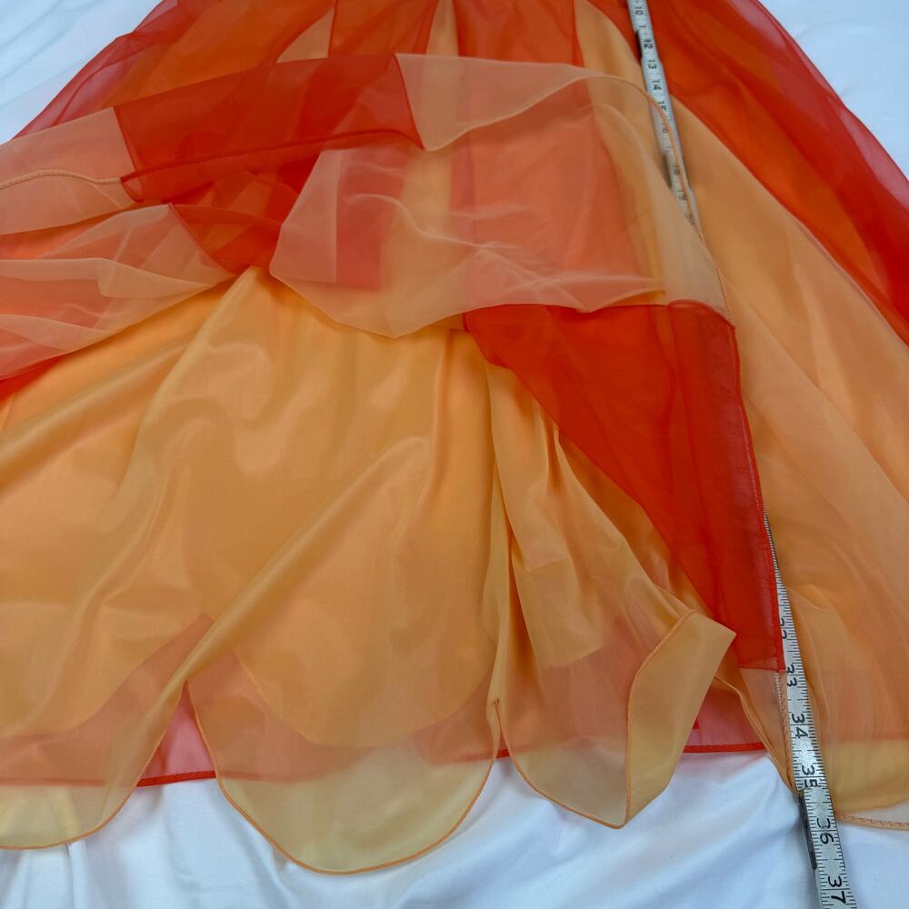 Vtg 60s 70s M Vanity Fair Orange Red Chiffon Mod Babydoll Nightgown USA - Picture 8 of 11